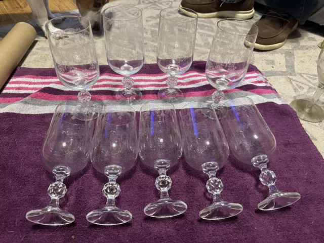 Bohemia Crystal Stem Wine Glasses Czechoslovakia Cascade Etched (Set of 9)