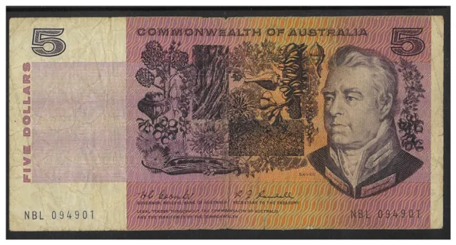 Commonwealth of Australia 1967 $5 Paper Banknote Coombs/Randall R202 aVG #7