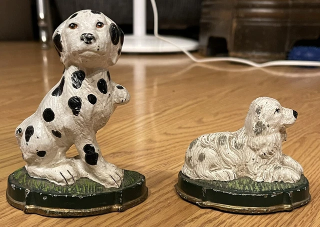 2 Vintage Cast Iron Dog Door Stops. Dalmatian And Collie.