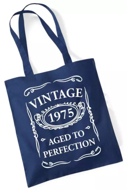 49th Birthday Gift Tote Shopping Cotton Fun Bag Vintage 1975 Aged To Perfection