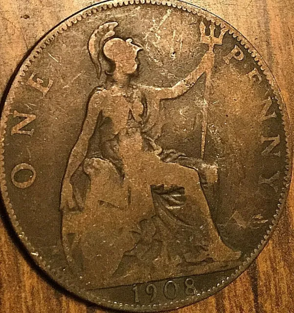 1908 Uk Gb Great Britain One Penny