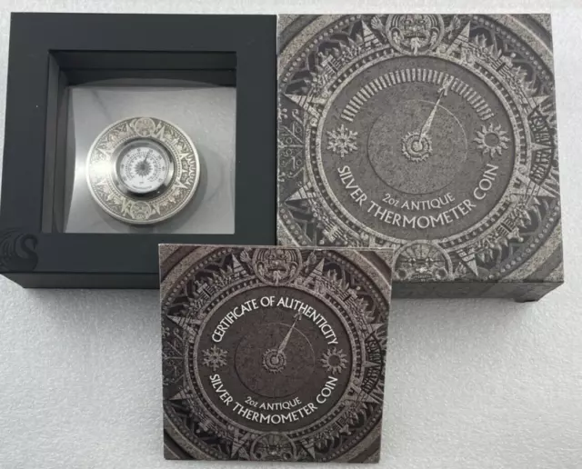 2018 Thermometer Antiqued 2oz Silver $2 Coin with Operational Dial! Tuvalu #2117
