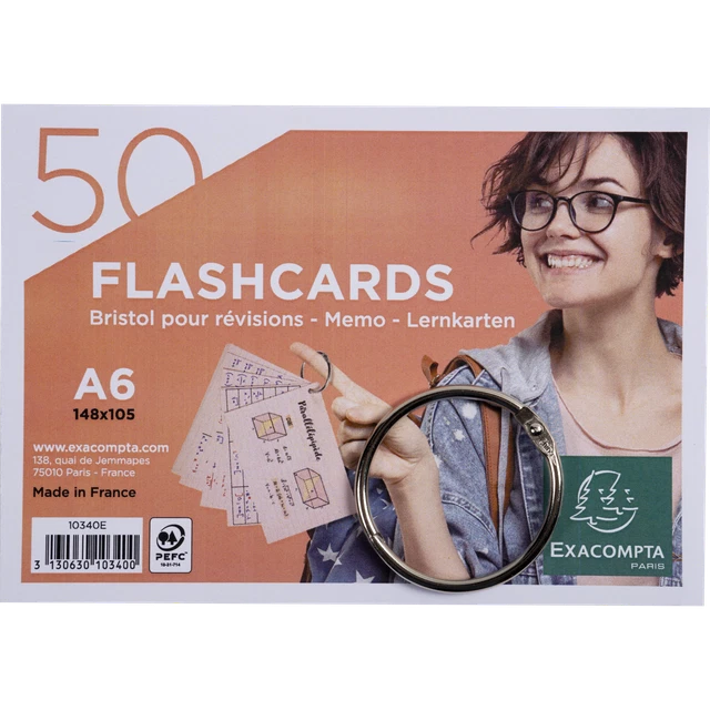 Exacompta 19x 50 Flashcards einem Ring eingeschweißt liniert A6 sortiert 10340E