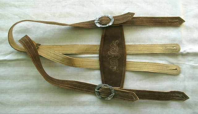 BRETELLE MARRONI RICAMATE - PELLE - COME NUOVE - 119 cm