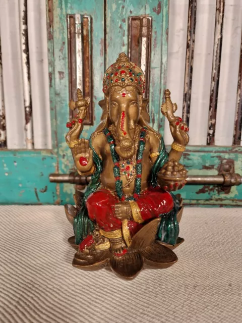 Hand Painted Lord Ganesha Hindu God Temple Statue Figurine Ornament Sculpture