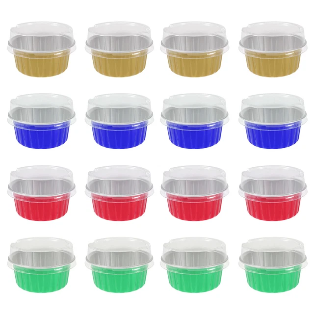 40 un. revestimientos de muffins de papel de aluminio desechables tazas de postre tazas de pudín con tapas