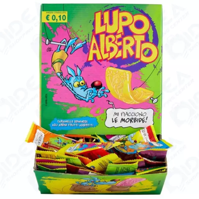 100 Caramelle Gommose Lupo Alberto Vari Aromi Gusti Frutta Espositore Box Miste