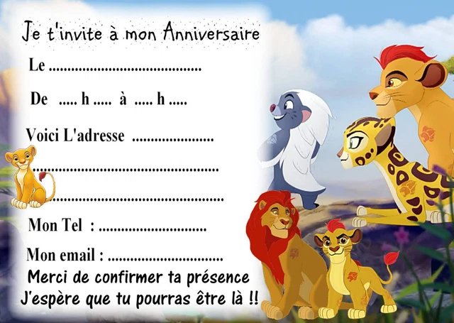 10 CARTES INVITATION anniversaire avec ou sans enveloppe La garde du