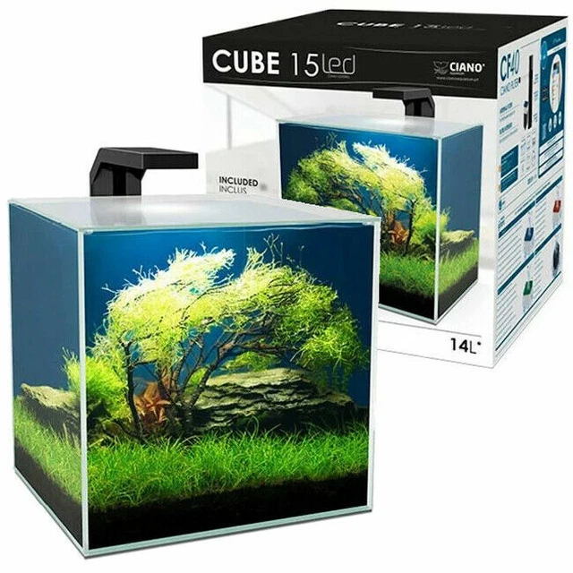 Ciano Shrimp Aquarium Tank CUBE 15 with CF40 Internal Filter Led Lighting 14.5L