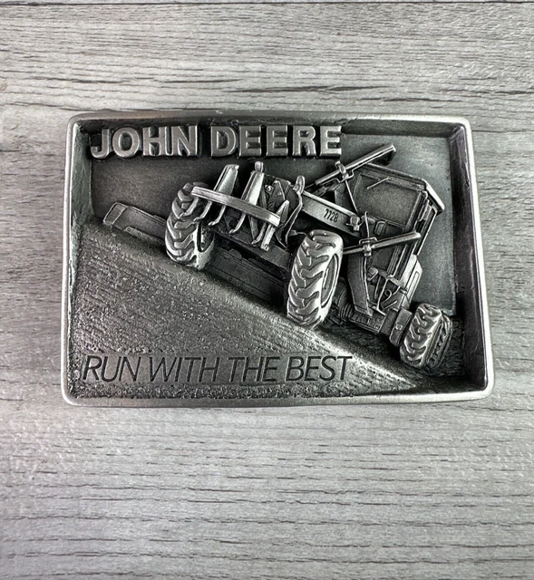 Vtg 1987 John Deere Tractor 7728 "Run With The Best" Pewter Belt Buckle 3D NEW