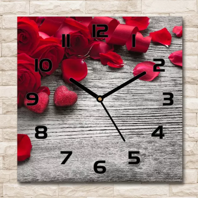 Reloj Decorativo de Vidrio Templado Estilo Moderno Variantes 30x30 rosas rojas O