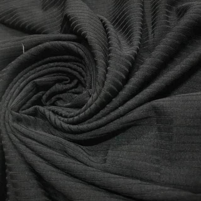 Black Viscose Rib Material Jersey Stretch Dress Cuffing Craft Fabric 58" Meter