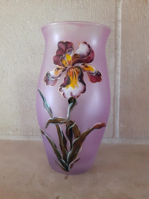 Vase ancien Verre émaillé Art Nouveau décor Fleurs Signé LEGRAS ?