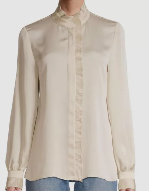 $598 Lafayette 148 New York Women's White Long Sleeve Blouse Top Size L