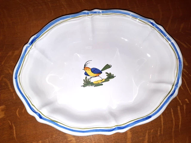 Deruta Italy Majolica Pottery 12-3/4" Oval Scalloped-Edged Serving Bowl, Uccello