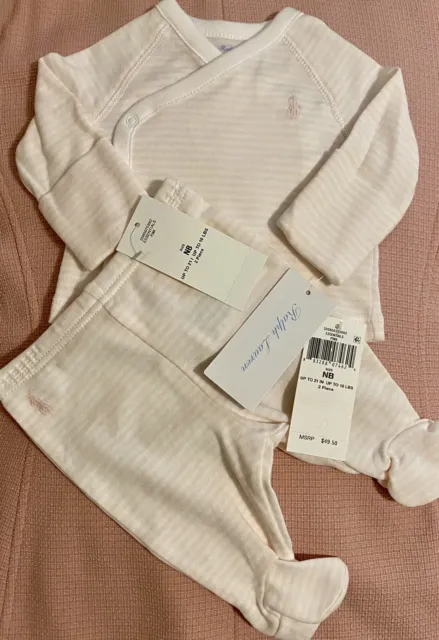 NWT $49.50 Polo Ralph Lauren Baby Girls NB, 3M Cotton Top Pants Set Pink