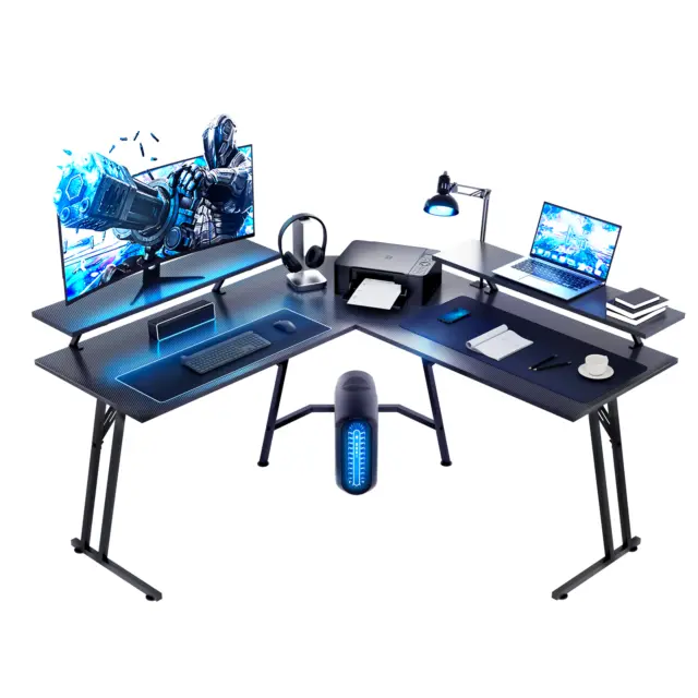 Gaming Desk Corner Desk L Shaped Computer Desk with Two Monitor Stand