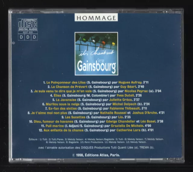 RARE CD ★ ils chantent : Gainsbourg ★ Album 1998 Comme Neuf 2