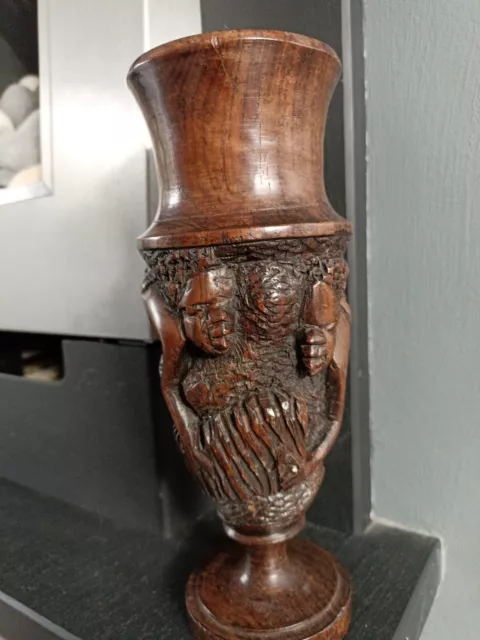 Hand Carved Wooden African Vase