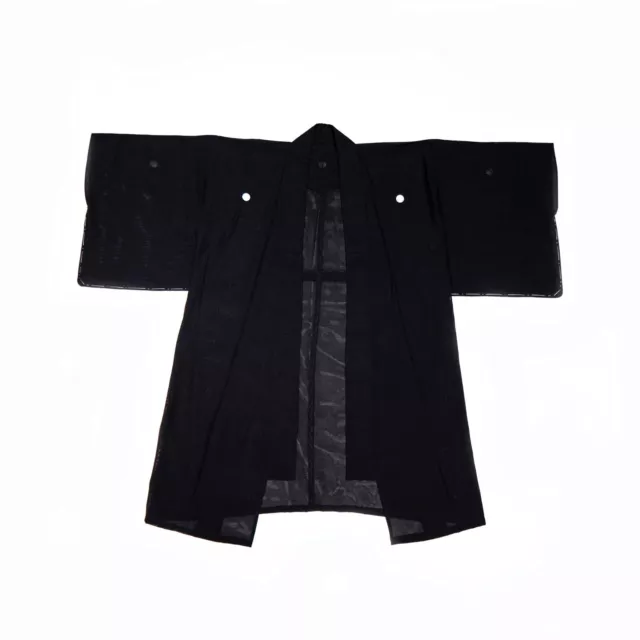 black transparent silk(ro) antique short kimono haori with family symbol Kamon