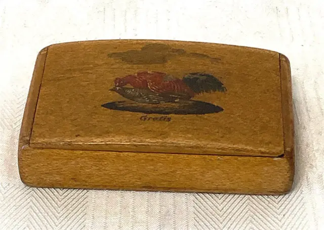 Antique timber wooden snuff box Rooster & Chicken Hen graphics