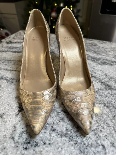 Stuart Weitzman Snakeskin Heels Womens 6.5 M Metallic Leather Stiletto