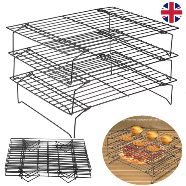 3 Tier Stackable Cooling Oven Baking Cake Biscuit Tray Rack Cake Non Stick Shelf