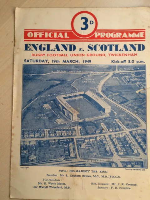 ENGLAND v SCOTLAND:  TWICKENHAM 1949. RUGBY UNION OFFICIAL PROGRAMME. Good.