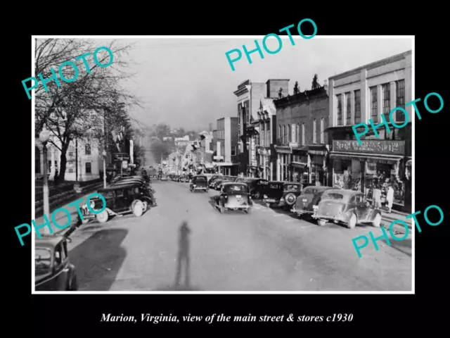 OLD LARGE HISTORIC PHOTO OF MARION VIRGINIA THE MAIN STREET & STORES c1930