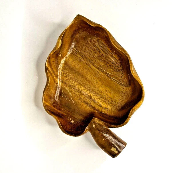 Monkey Pod Wooden Leaf Scalloped Trinket Dish | Woods of Hawaii | Shows Wear