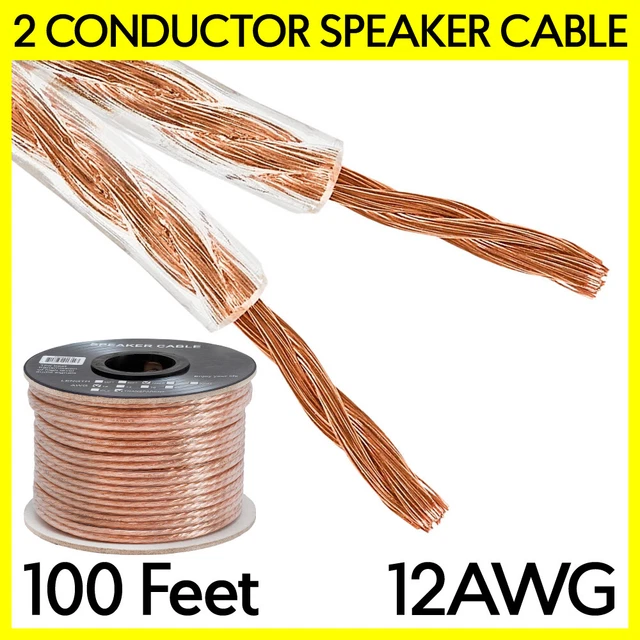 100 Feet Speaker Wire Clear 12 AWG 2 Conductor Indoor/Car Audio Cable Bulk Cord