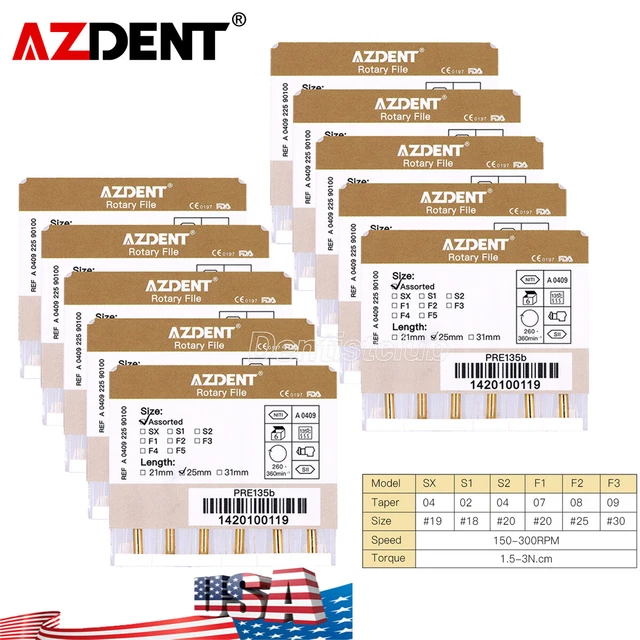 Dental Endodontic Niti Rotary Files Gold Taper Engine Use 25mm SX-F3 6pcs/pack