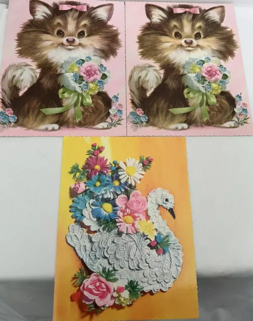 Lot of 3 Vintage Coby Animal Greeting Cards  Anniversary 60’s 70’s  Jumbo 9x7