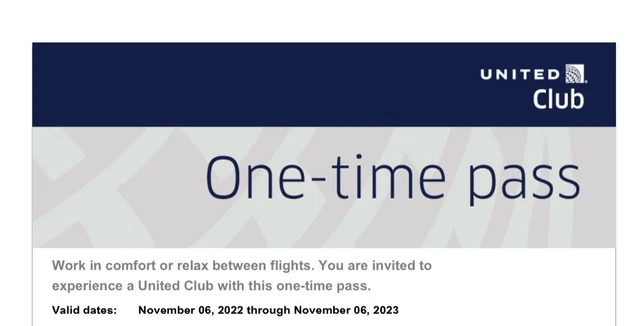 Two (2) United Club One Time Airport Lounge Pass - November 2023 Expiration