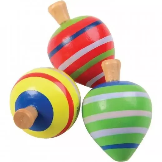 6 Painted Wood Wooden Spin Tops Kid Bday Party Goody Bag Spinning Novelty Toy