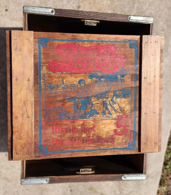 Vintage 1950's Wooden Double DOT Pepsi Cola Delivery Crate Box Hits The Spot