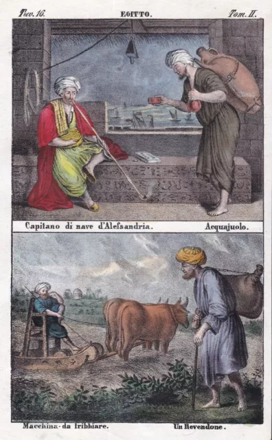 Egypt Egypte Alexandria Farmers Farmer Lithography 1840