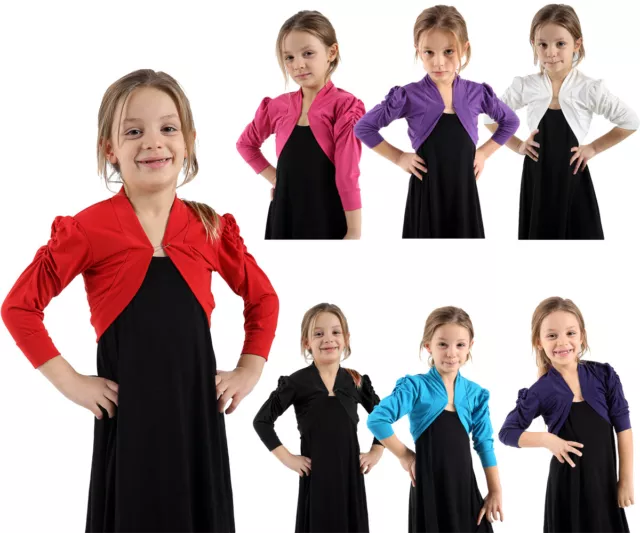 GIRLS KIDS CHILDREN S Ruched Sleeve Bolero Shrug Cardigan Party
