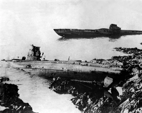 New 8x10 World War I Photo: German U-Boats Washed Ashore at Falmouth, England