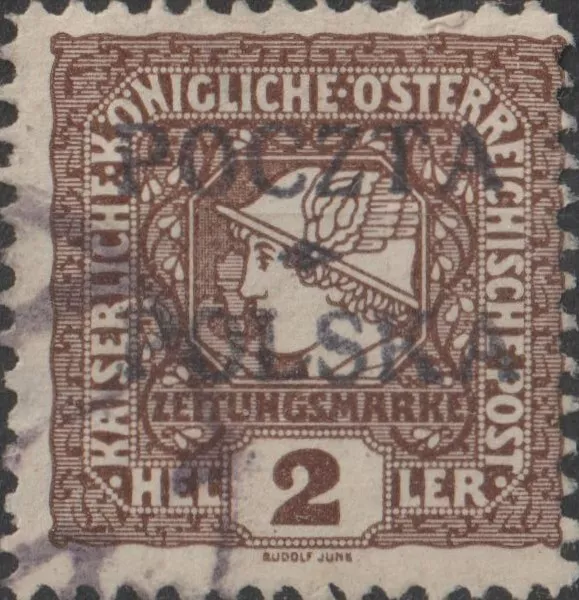 USED 1919 POLAND 2 Heller Stamp POLSKA POCZTA OVERPRINT Austria NEWSPAPER