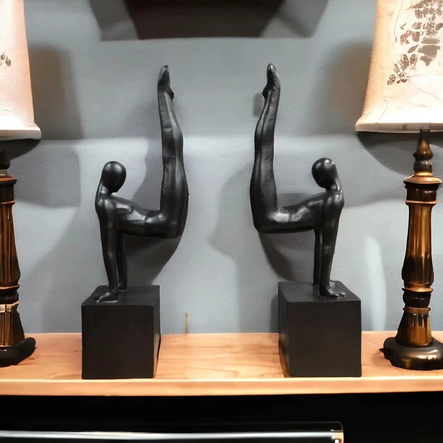 BLACK MODERN HEAVY Bookends Statue Sculpture Library Shelf Desk Decor £