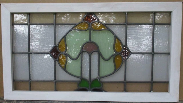 MIDSIZE OLD ENGLISH LEADED STAINED GLASS WINDOW Pretty Abstract 33.25" x 18.5"