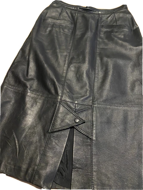 ✅ Gonna vintage donna in pelle con fessura 38 midi nera anni 80