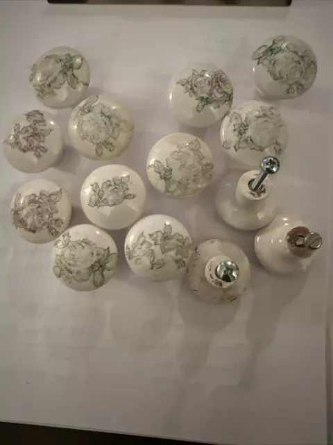 Vintage Porcelain Door Cabinet Knobs Handles. Reclaimed Floral Knobs (14)