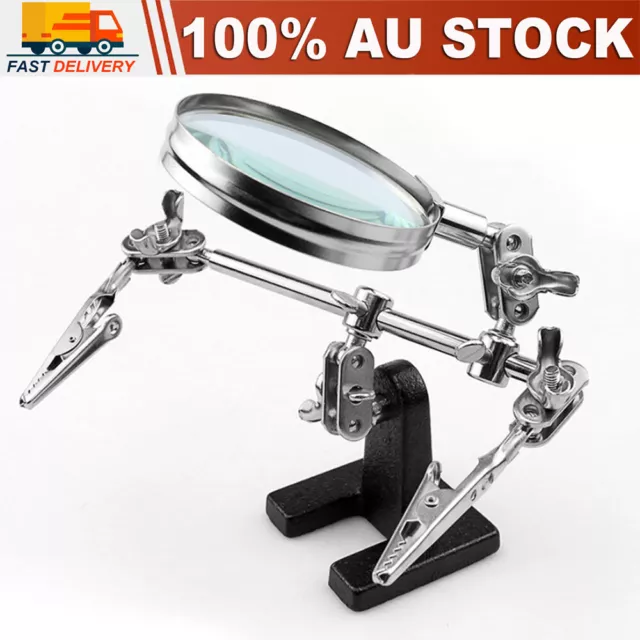 3rd Hand Soldering Iron Hobby Tool Vise Clamp Magnifying Glass Helping Tools AU