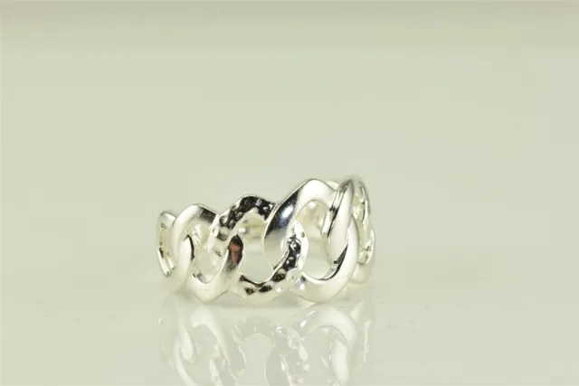 BOMA Sterling Silver Interlocking Polished & Textured Linked Band Ring 925 Sz: 8