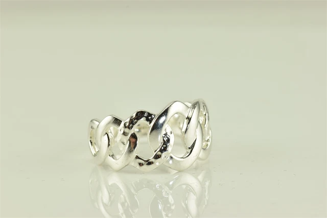 BOMA Sterling Silver Interlocking Polished & Textured Linked Band Ring 925 Sz: 8