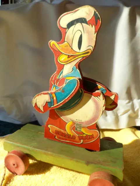 1946-48 Donald Duck Pull Toy by Fisher Price #400 Quacks No Baton Vintage Rare