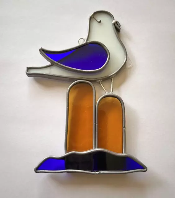 Vintage Handmade Leaded Stained Glass Shore Bird Seagull Suncatcher