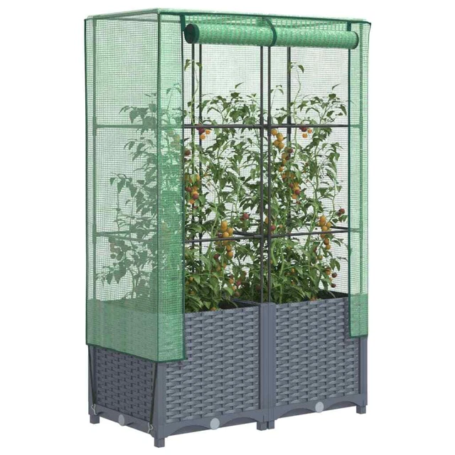 RAISED BED WITH Greenhouse Cover Rattan Look 80x40x138 cm £128.95